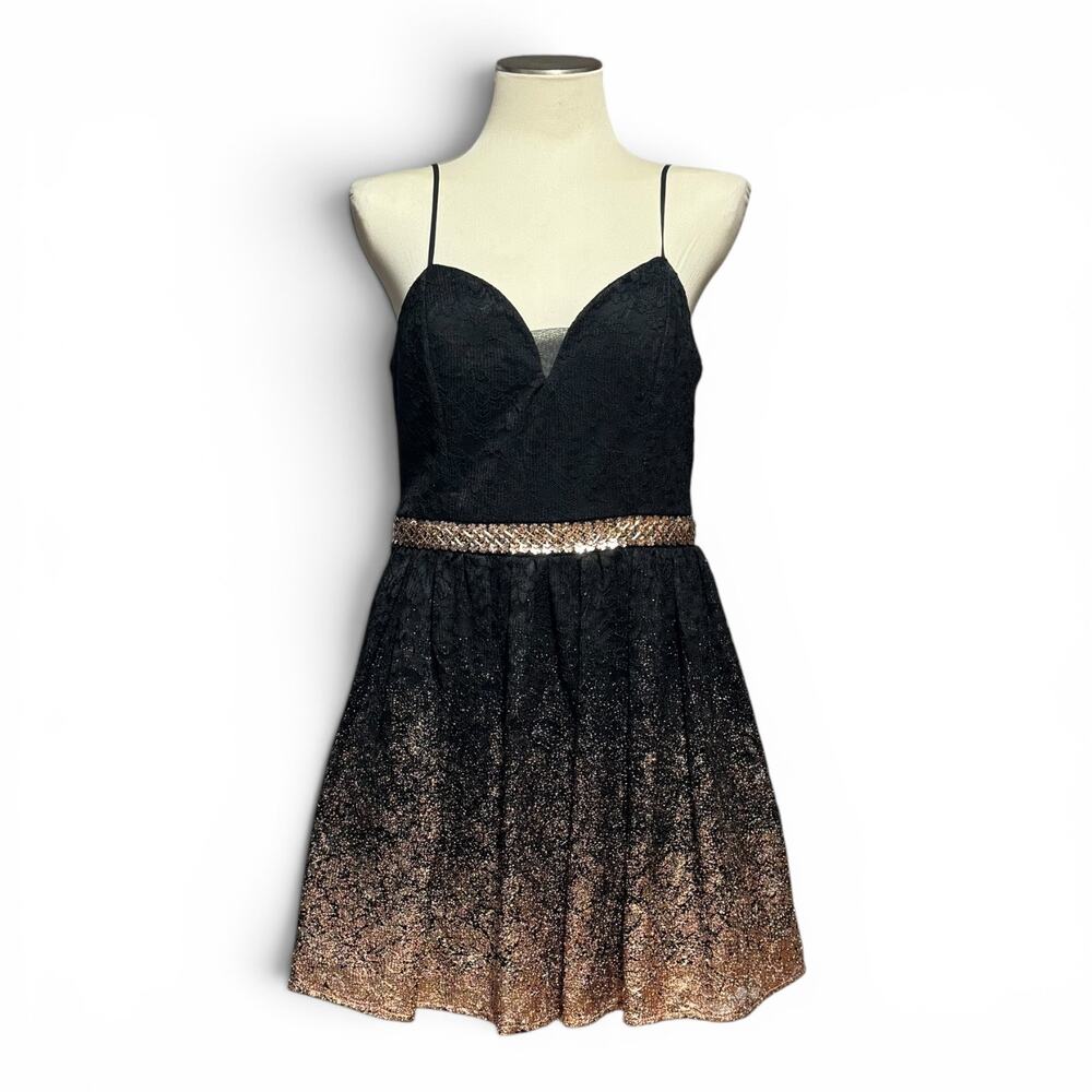 B. Darlin Mini Prom Cocktail Party Dress Lace Sequin Black Copper 15/16